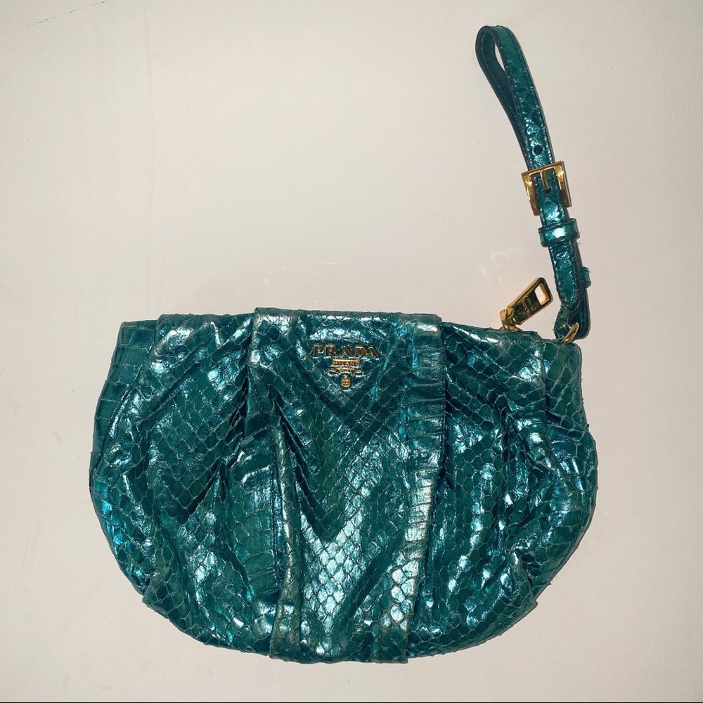 Prada Blue Python Clutch Wristlet Bag - image 1